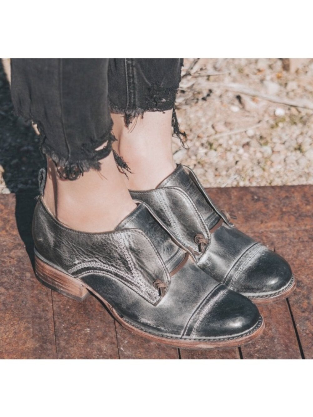 Freebird Mabel Leather Oxfords Distressed Edgy Grey Steampunk Loafers Flats 10 - Picture 4 of 15